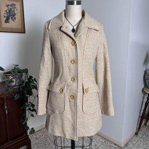 Vintage early 2000s tan and cream yellow ish wool blend peacoat, mid length